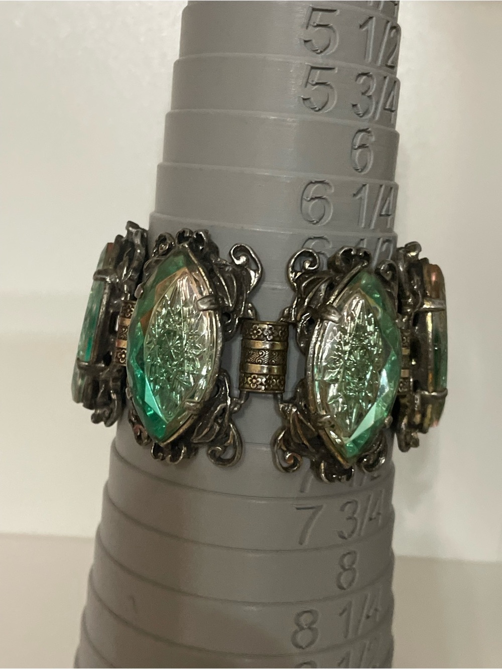 Rare 1950’s Elizabeth Morrey Etched Art glass Marque chunky Link Bracelet